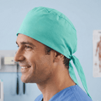 Classic Plain Aqua Green scrub cap shown on model