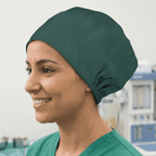 Classic Plain Bottle Green Scrub Cap | Theatre Hat scrub cap shown on model