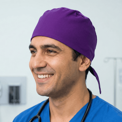 Classic Plain Imperial Purple Scrub Cap | Theatre Hat scrub cap shown on model
