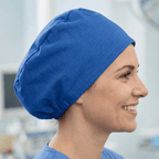 Classic Plain Marine Blue Scrub Cap | Theatre Hat scrub cap shown on model