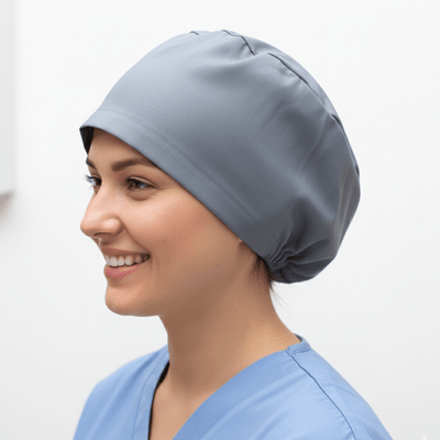 Classic Plain School Grey Scrub Cap | Theatre Hat scrub cap shown on model