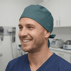 Classic Plain Teal Green Scrub Cap | Theatre Hat scrub cap shown on model