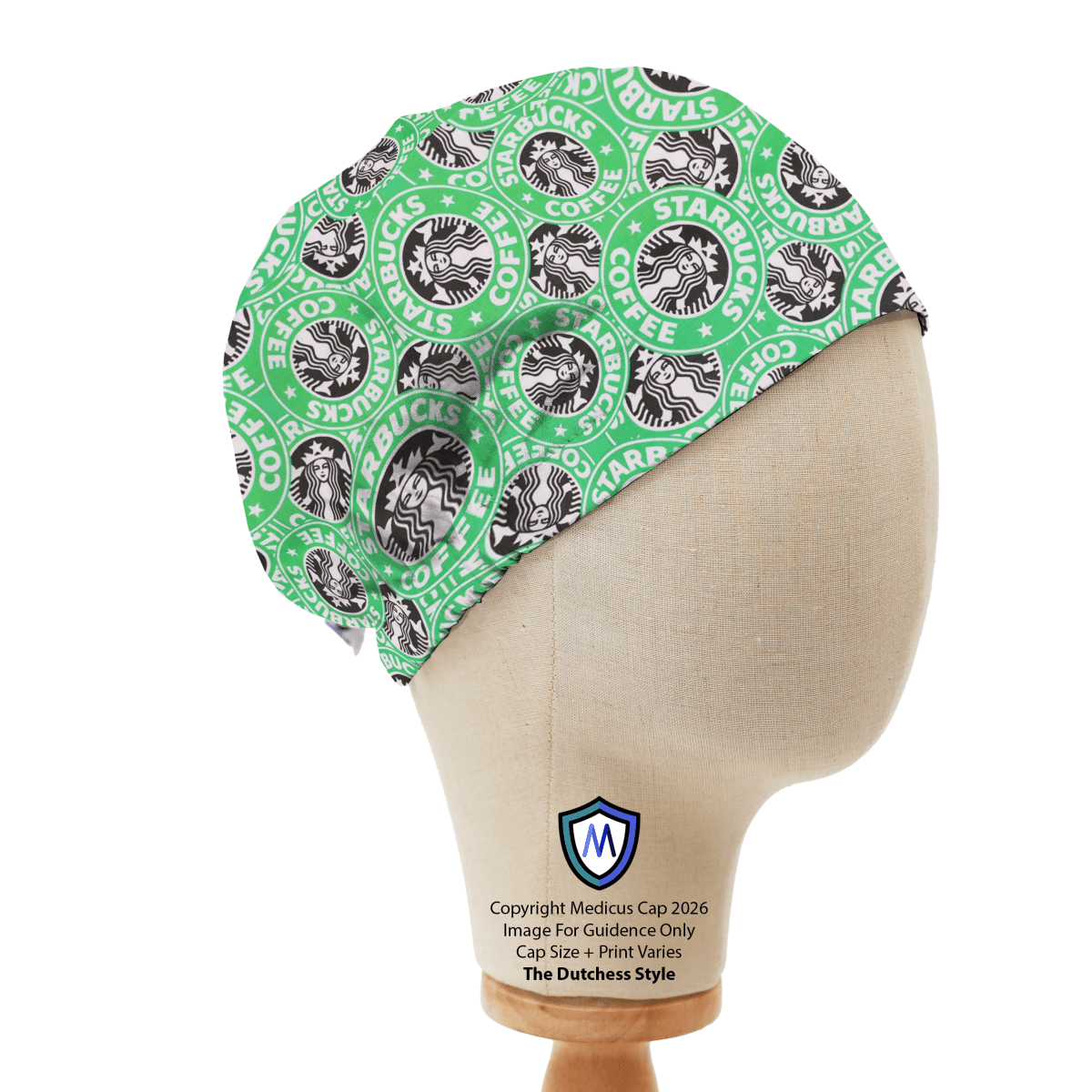 Gorro quirúrgico con corazones verdes de Starbucks