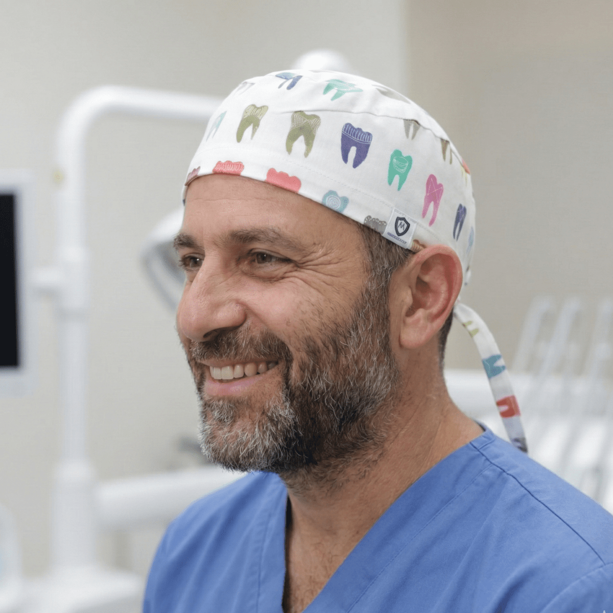 Colourful Tooth Dentist Scrub Cap scrub cap flat lay view