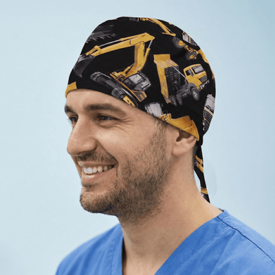 Construction Vehicles Diggers Dumper Trucks scrub cap shown on model