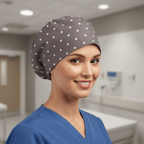 Cross On Grey Pattern scrub cap in Duchess elastic-back style