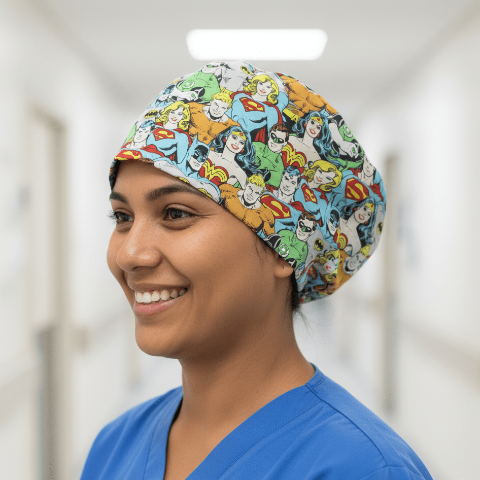 Gorro quirúrgico colorido con personajes de DC