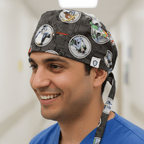 DC Comic Villains Circles scrub cap shown on model