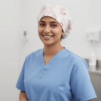DC Comic Wonder Woman Light Pink scrub cap shown on model