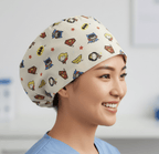 DC Comics Kawaii Peach scrub cap shown on model
