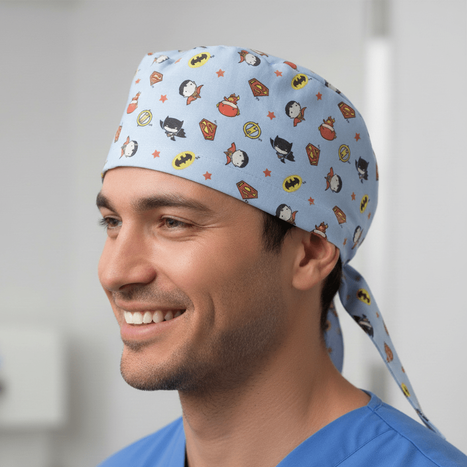 DC Kawaii | Batman | Wonder Woman On Blue Scrub Cap