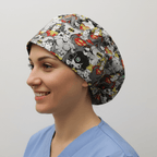 DC Superheroes Monochrome Superman Superwoman scrub cap shown on model