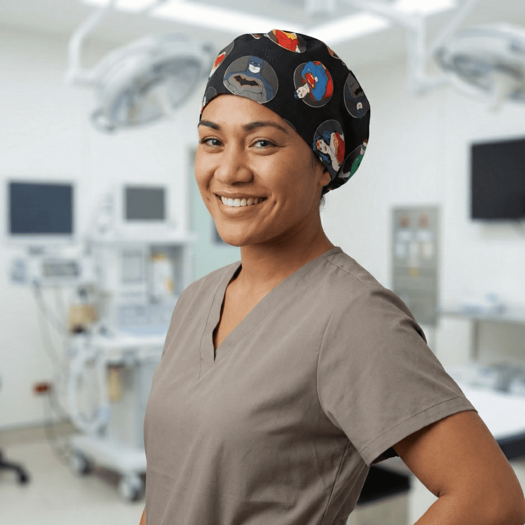 DC Universe Character Circles Black Scrub Cap