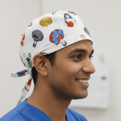 DC Universe Character Circles White scrub cap shown on model