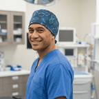 DNA Science scrub cap shown on model