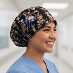 Day Of The Dead Dancing Skeletons scrub cap shown on model