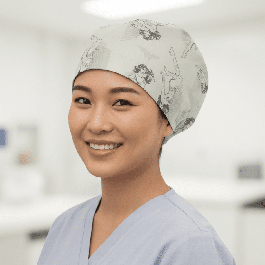 Dc Comic Wonder Woman Light Grey Monochrome Scrub Cap