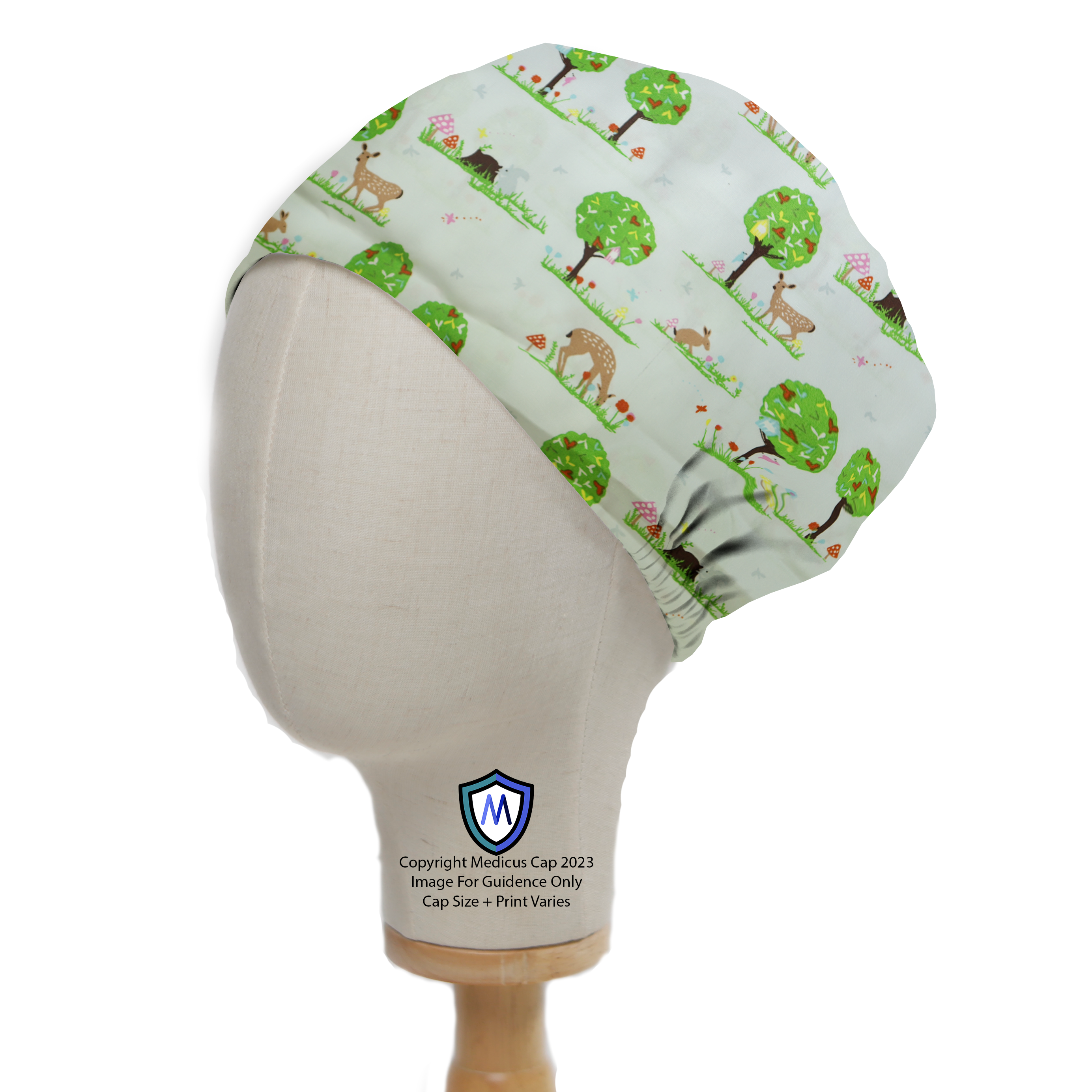 Deers In Park Trees Scrub Cap - Scrub Cap from Medicus Scrub Caps - Shop now at Medicus Scrub Caps - all, Animals, Bears, Landscape, new-arrivals, Patterned Scrub Cap, scrub cap, Trees + Leaves