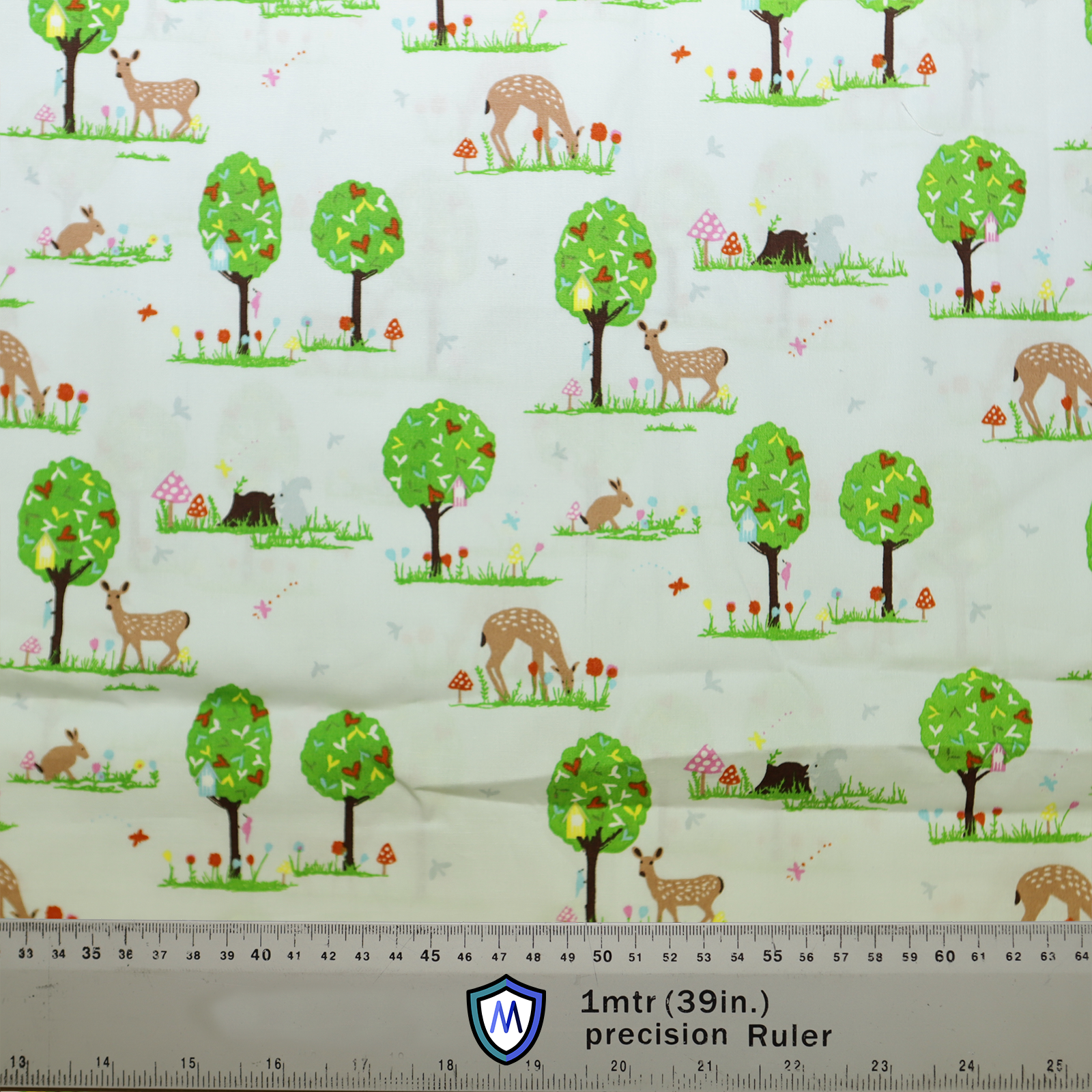 The Deers In Park Trees Scrub Cap by Medicus Scrub Caps features deer, trees, mushrooms, and rabbits on eco-friendly fabric, perfect for a customizable medical scrub cap.