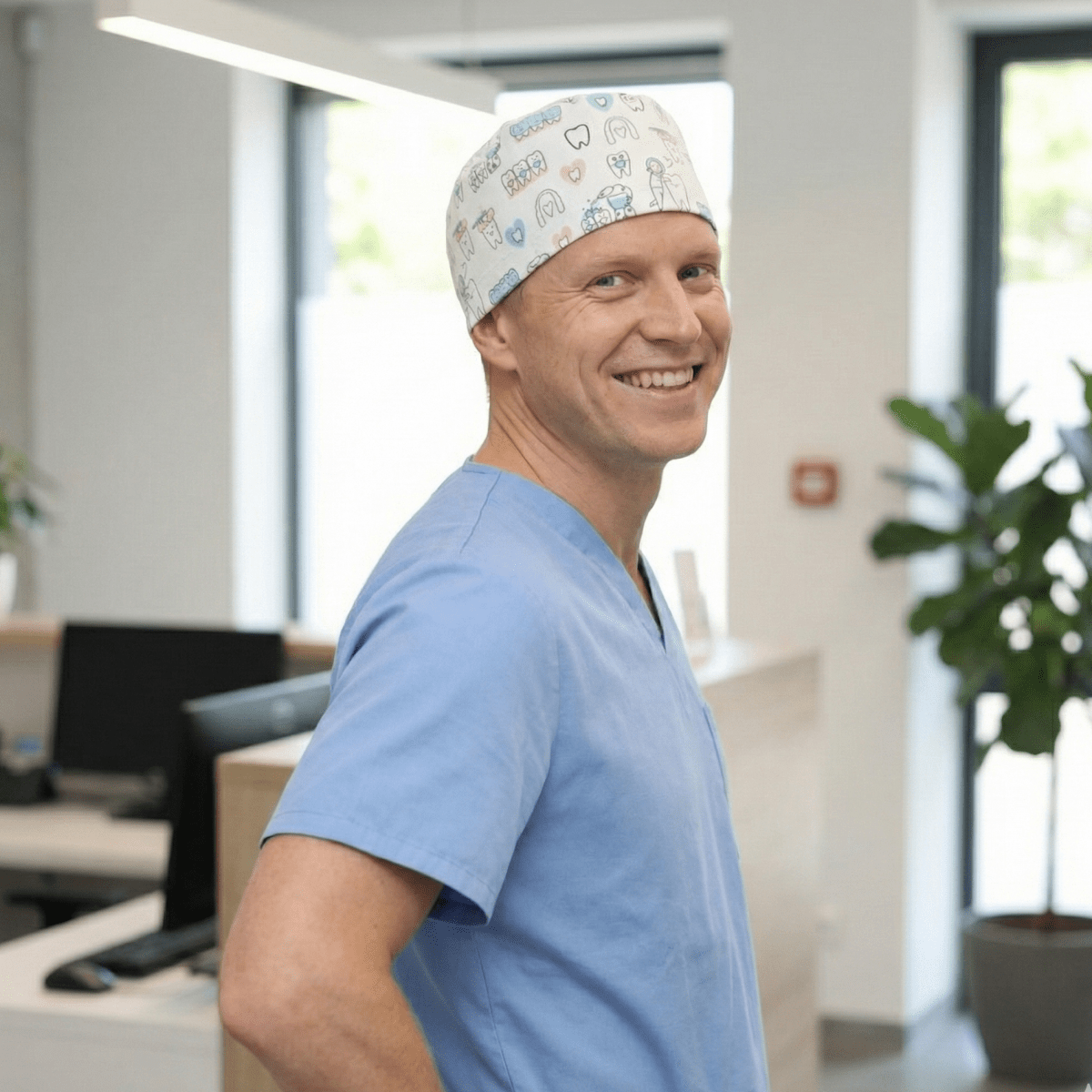 Dental Hygienist Teeth Cleaning White Scrub Cap