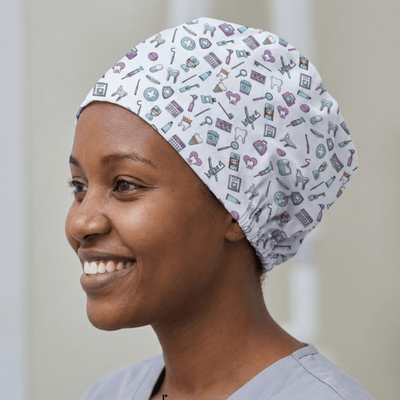 Dental Kawaii scrub cap shown on model