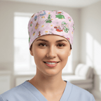 Disney Alice in wonderland Rose Garden scrub cap shown on mannequin head