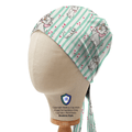 Medicus Scrub Cap featuring a Disney Marie Cat print with green stripes and pink accents. Bandana style, displayed on a mannequin.