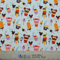Medicus Scrub Cap with a Disney-themed summer treats pattern featuring ice creams, lollies, and Mickey-inspired desserts on a light blue background.