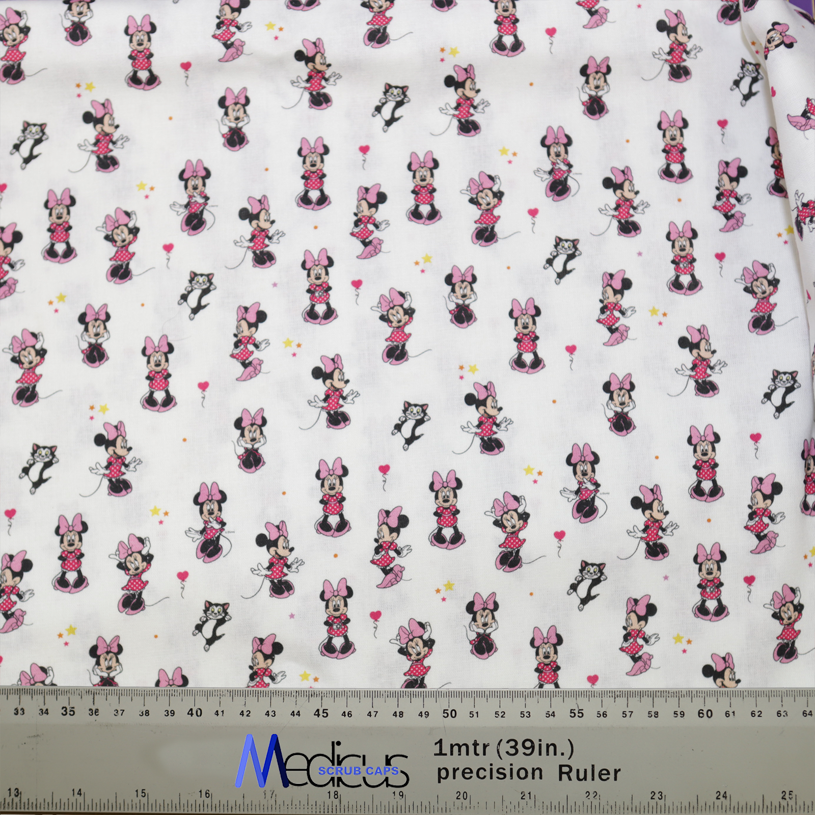 Disney Mini Mouse Scrub Cap from Medicus Scrub Caps, featuring a playful Minnie Mouse pattern with pink accents on a white background.