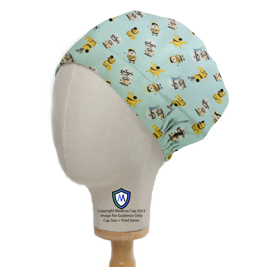 Disney Pixar UP Movie Scrub Cap from Medicus Scrub Caps, featuring characters on a light blue background.