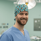 Disney Aladdin Jasmine Heads scrub cap shown on model