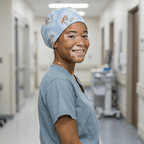 Disney Bambi Thumper Blue Diamond scrub cap shown on model