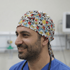 Disney Mickey + Friends Retro Gang scrub cap shown on model