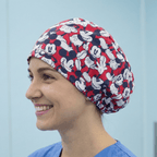 Disney Mickey Mouse On Red scrub cap shown on model