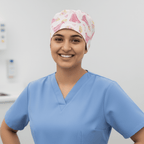 Disney Princess Sleeping Beauty scrub cap shown on model