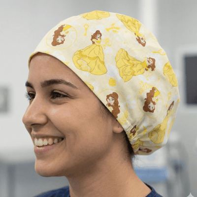 Disney Princesses | Belle scrub cap shown on model