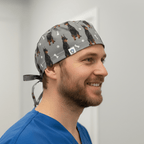 Dobermann Dogs Grey scrub cap shown on model