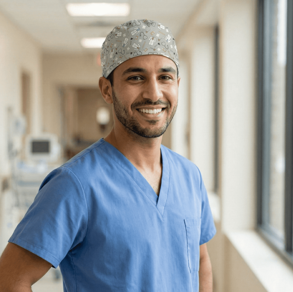 Gorro quirúrgico general de color gris para médico de cabecera