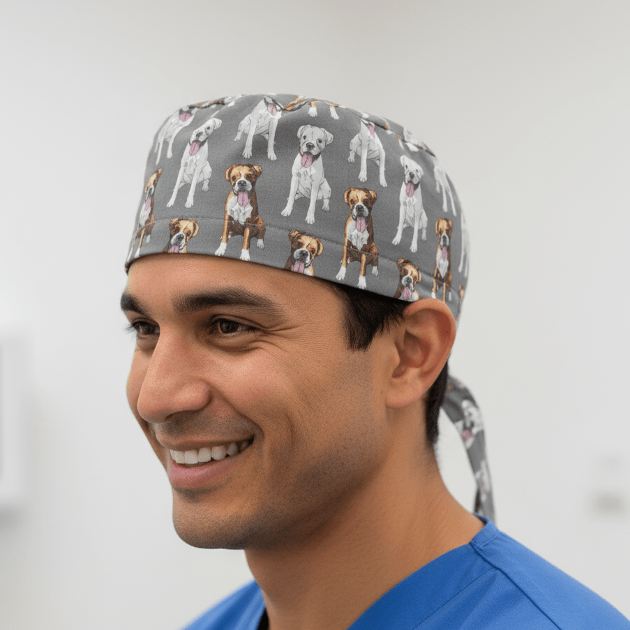Gorro quirúrgico gris para razas de perros Boxers