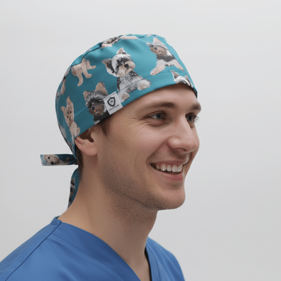 Razas de perros Yorkshire Terrier (Yorkie) Gorro quirúrgico azul