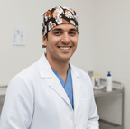 Dogs British Bulldog scrub cap shown on model