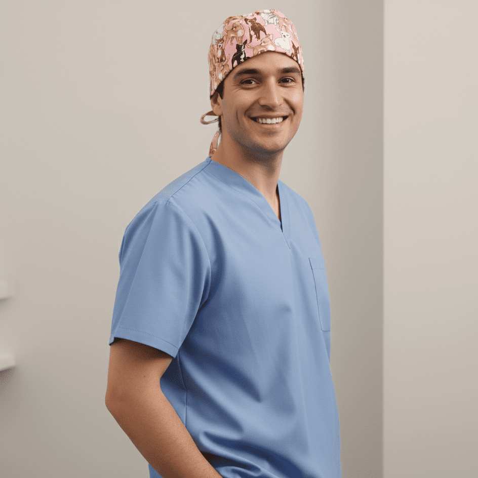 Dogs Chihuahua Pink scrub cap pattern detail on mannequin