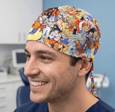 Dragonball Z Super Sayan Fabric Scrub Cap scrub cap flat lay view