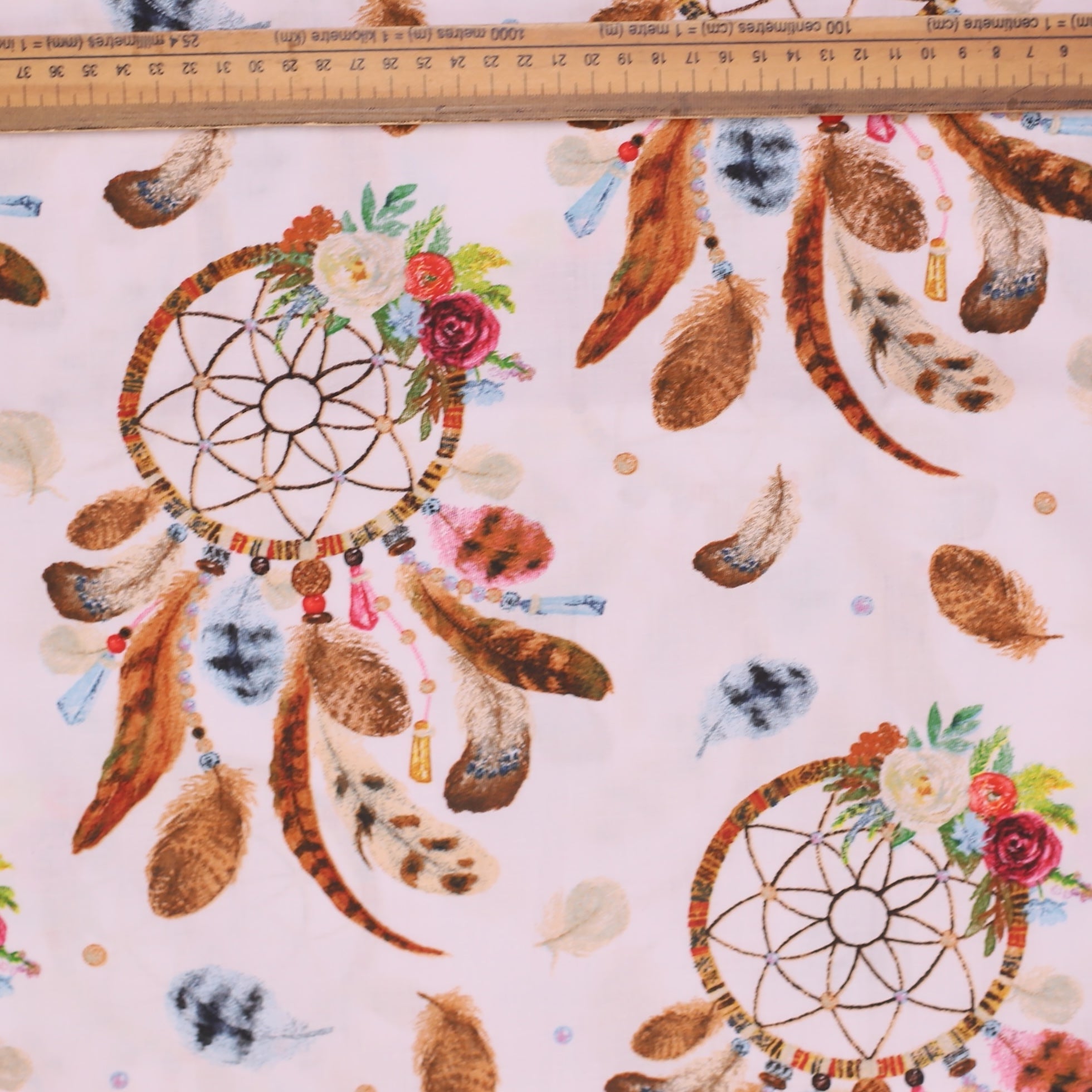 Dream Catcher Boho Feathers scrub cap pattern detail on mannequin