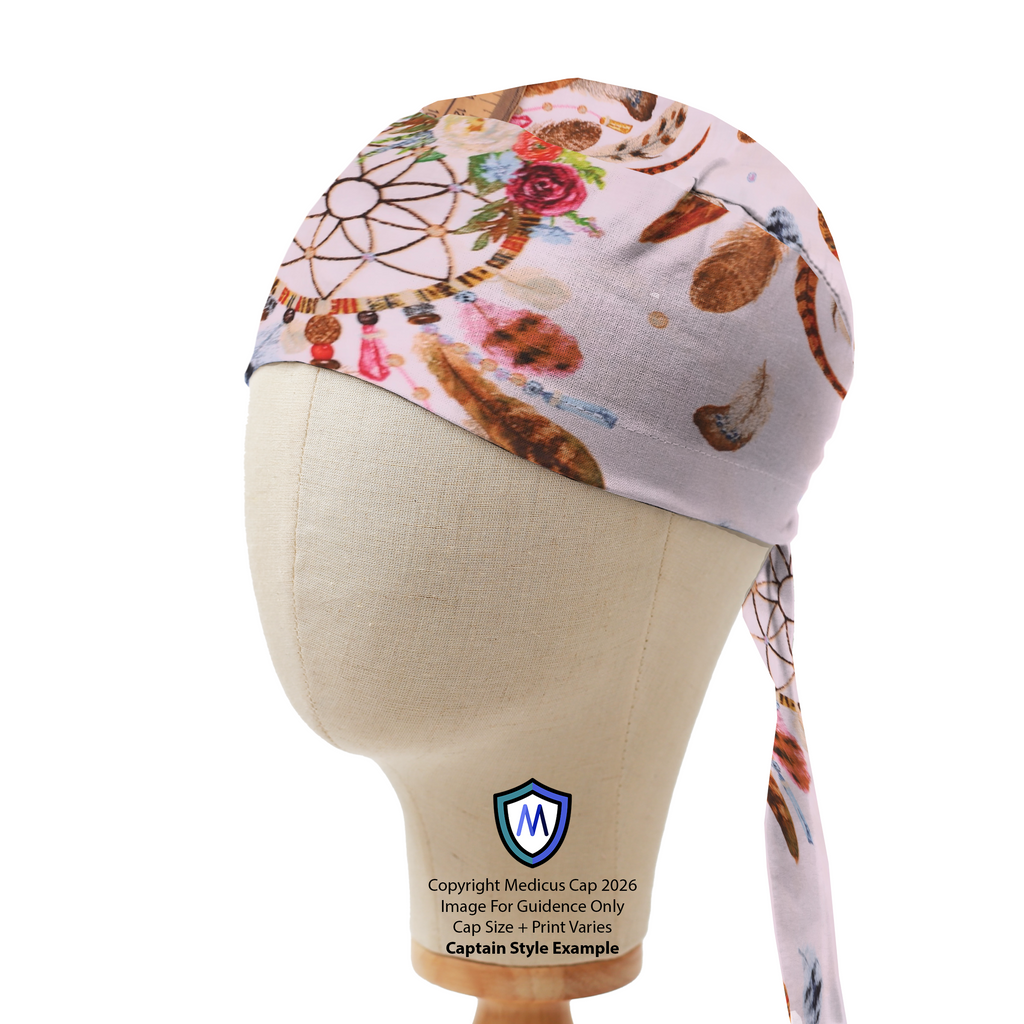 Dream Catcher Boho Feathers scrub cap in Captain fitted style