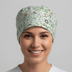 Eco Reuse Recycle scrub cap shown on model