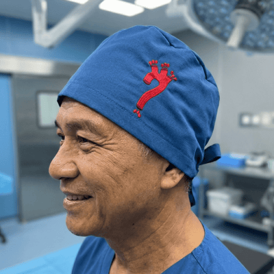 Embroidery - Artery - scrub cap shown on model