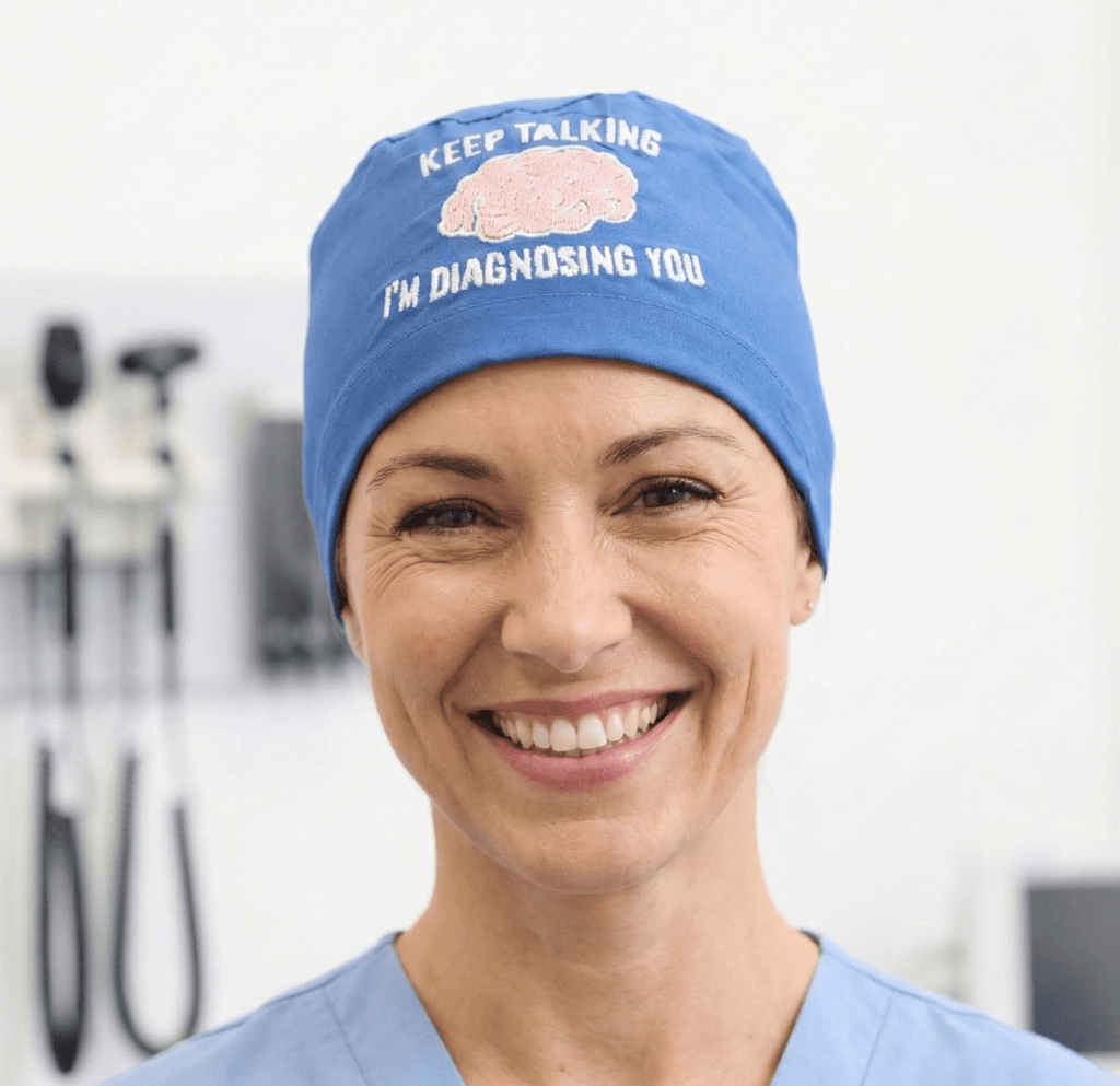 Embroidery - Brain Diagnosing Keep Talking Scrub Cap