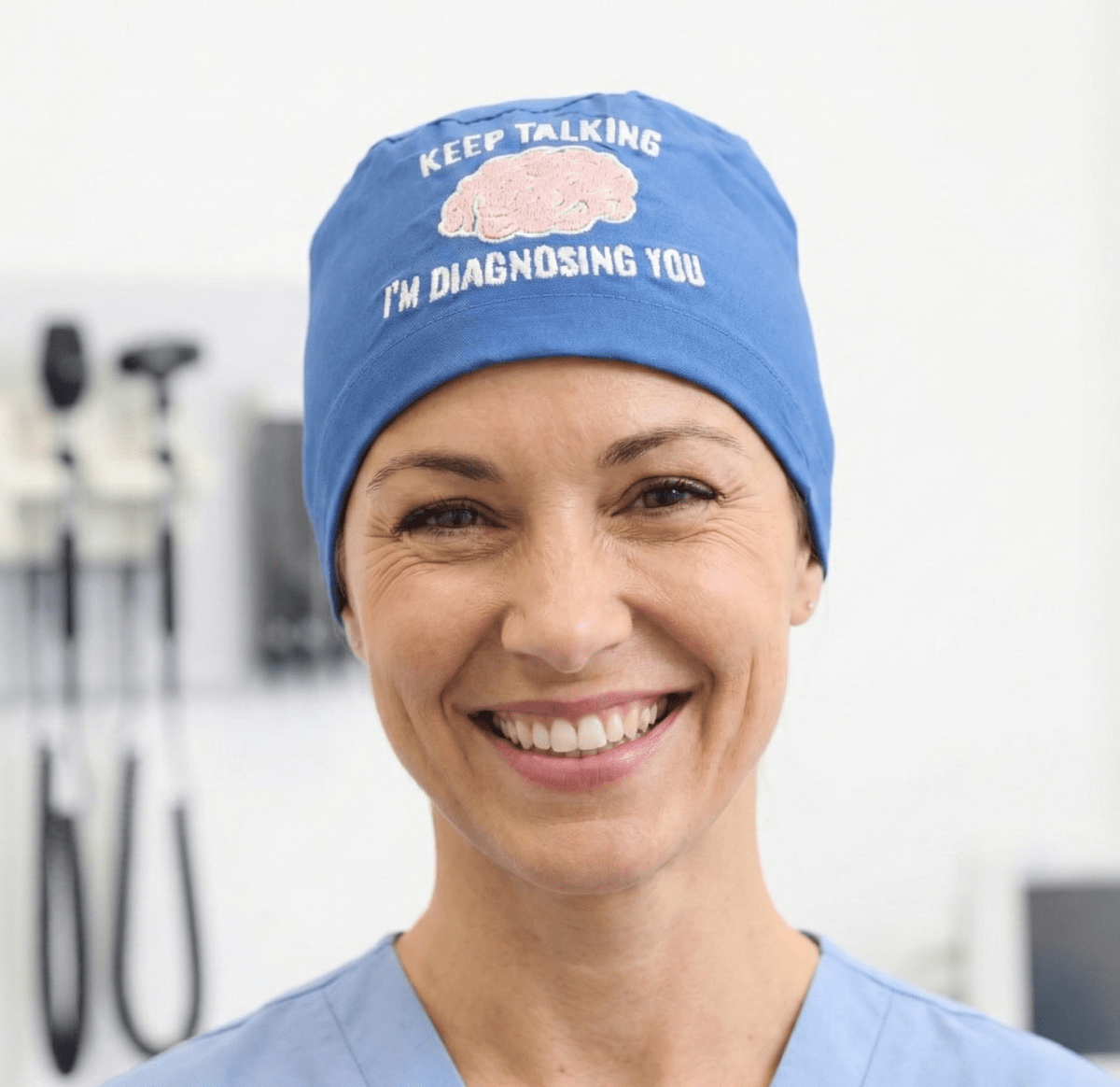 Embroidery - Brain Diagnosing Keep Talking Scrub Cap