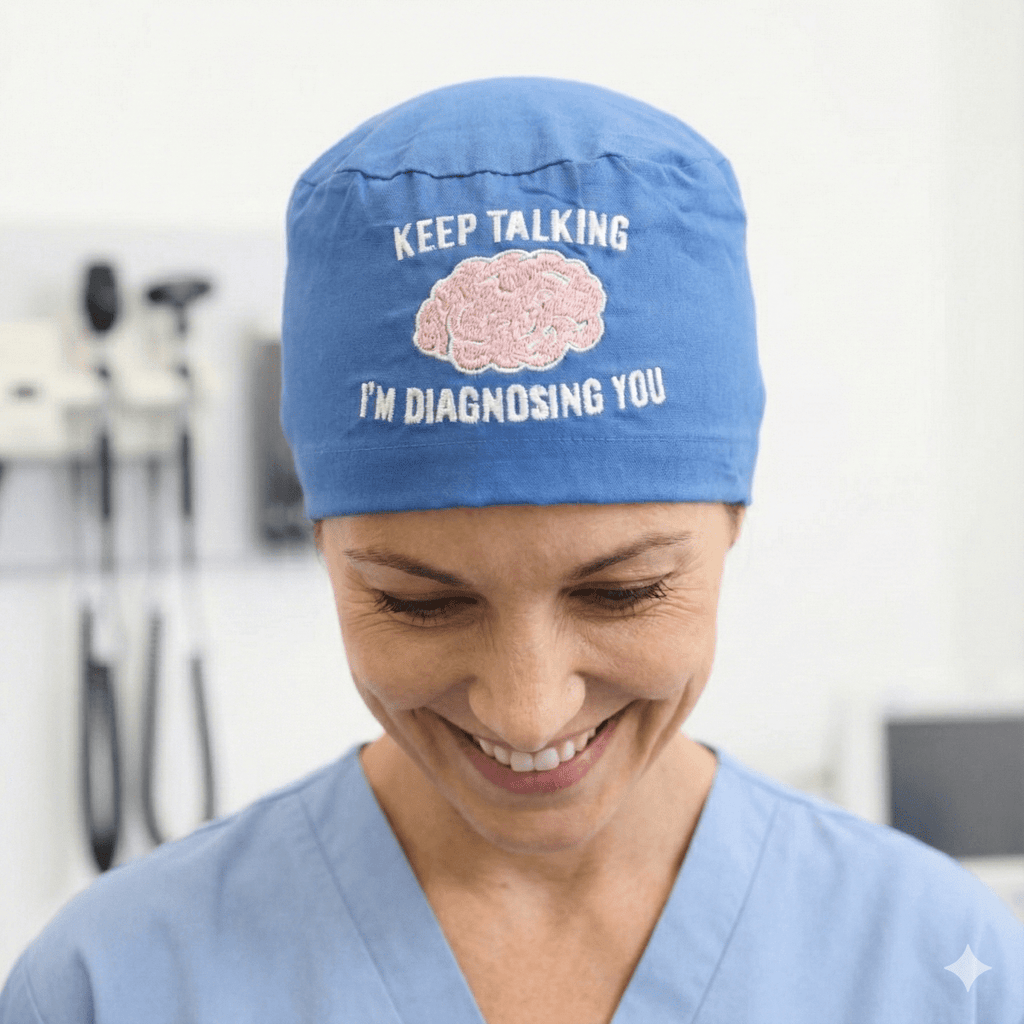 Embroidery - Brain Diagnosing Keep Talking Scrub Cap